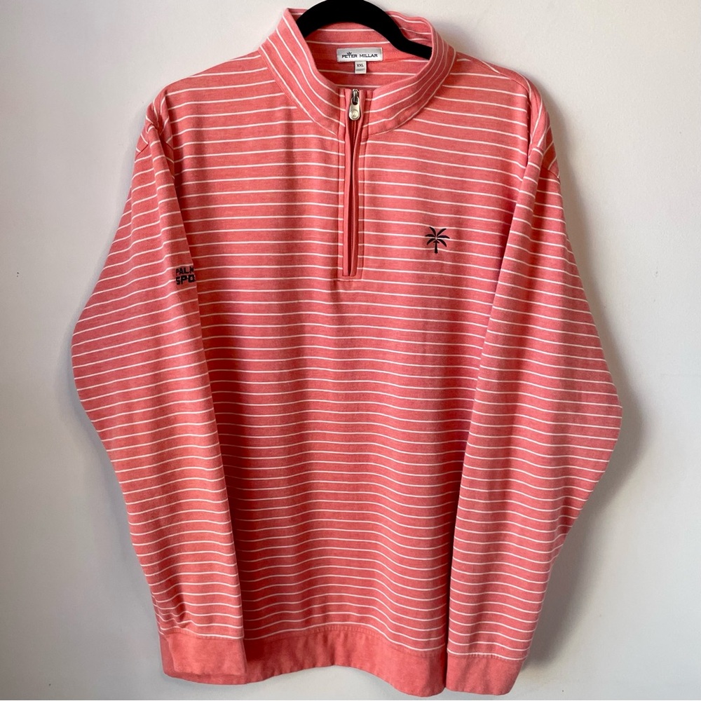 Peter Millar Men’s Coral/Pink Striped Quarter Zip Golf Sweater Size XXL